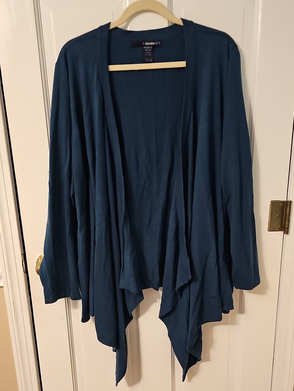 Denim 24/7 Teal Open-Front Waterfall Cardigan